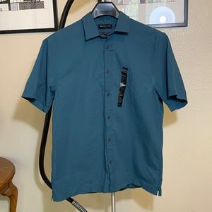 Banana Republic Seersucker Short Sleeve Teal Mens L